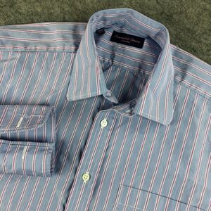 Seaward & Stearn Men's 17 43 Blue Pink Striped Cotton Dress Shirt